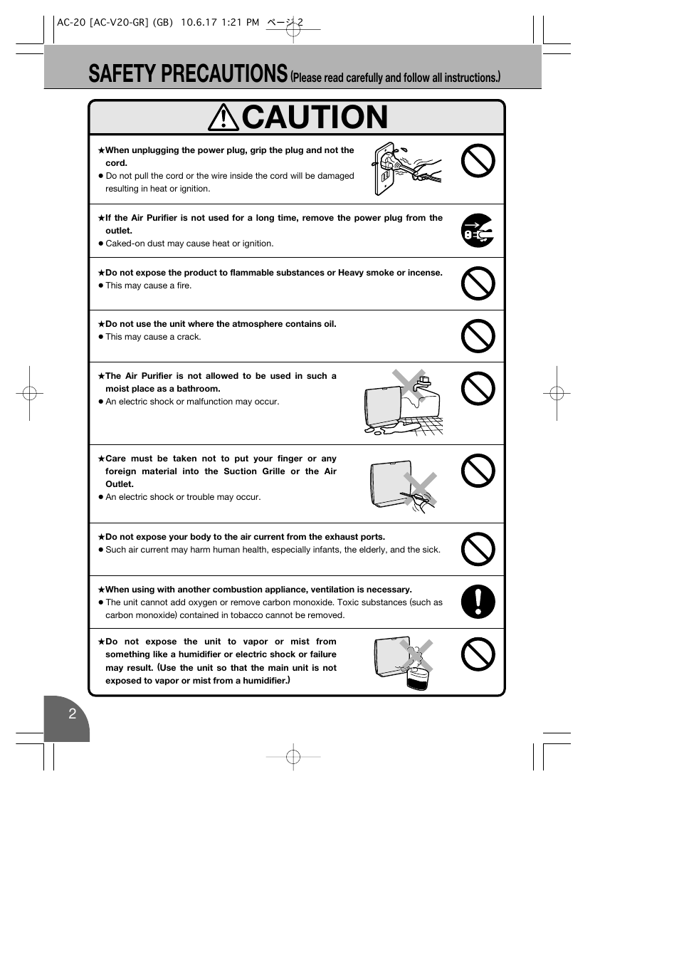 Caution, Safety precautions | Toyotomi AC-20 User Manual | Page 4 / 16