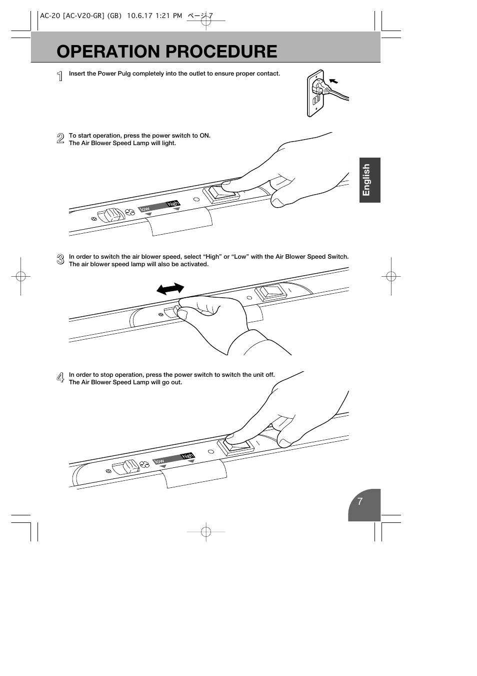 Operation procedure | Toyotomi AC-20 User Manual | Page 9 / 16