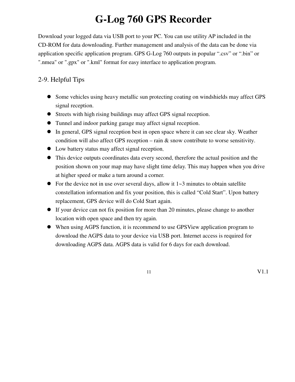 G-log 760 gps recorder | Transystem 760 User Manual | Page 11 / 28