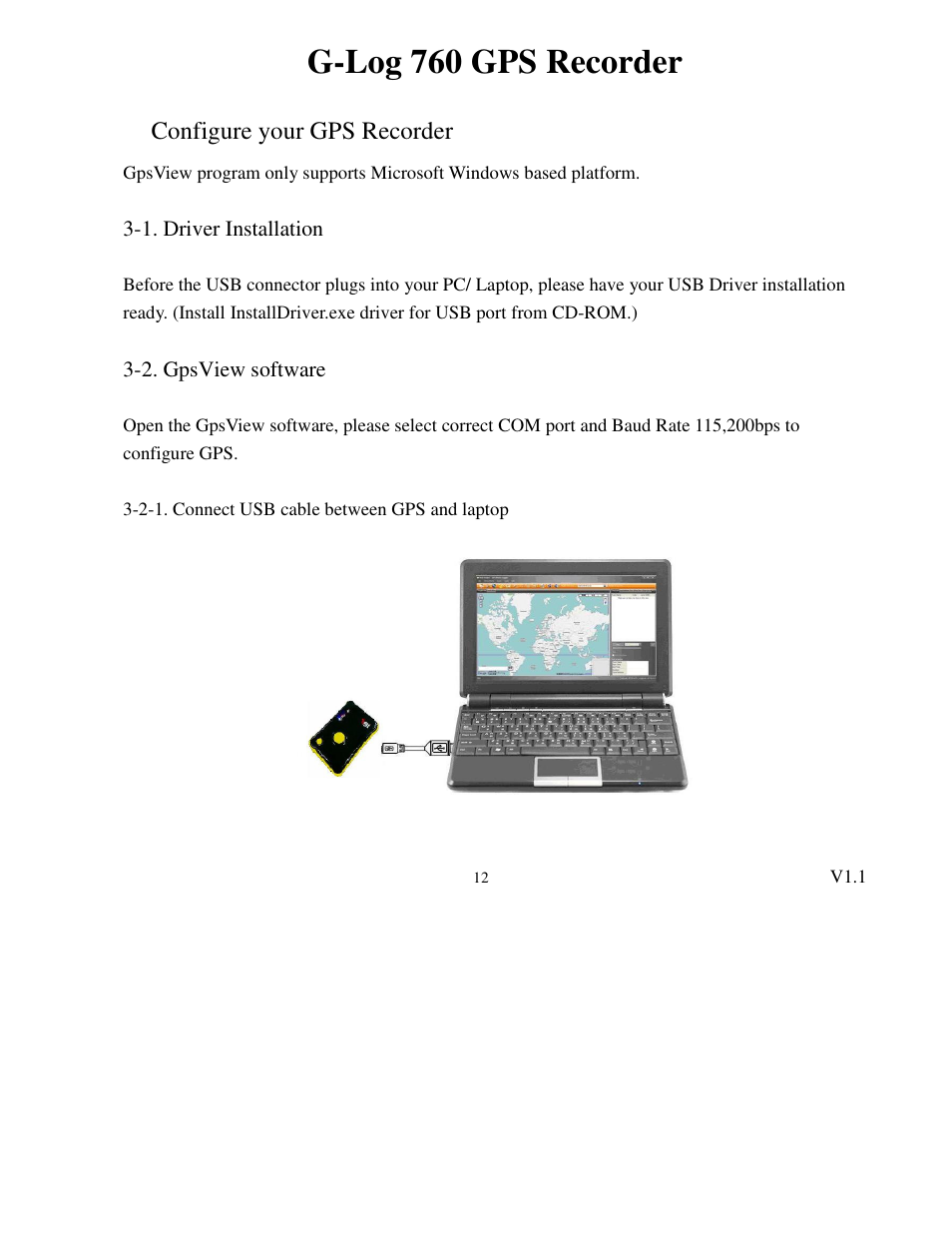 G-log 760 gps recorder, Configure your gps recorder | Transystem 760 User Manual | Page 12 / 28