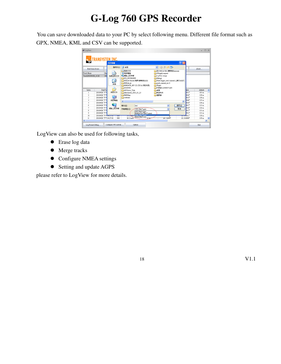 G-log 760 gps recorder | Transystem 760 User Manual | Page 18 / 28