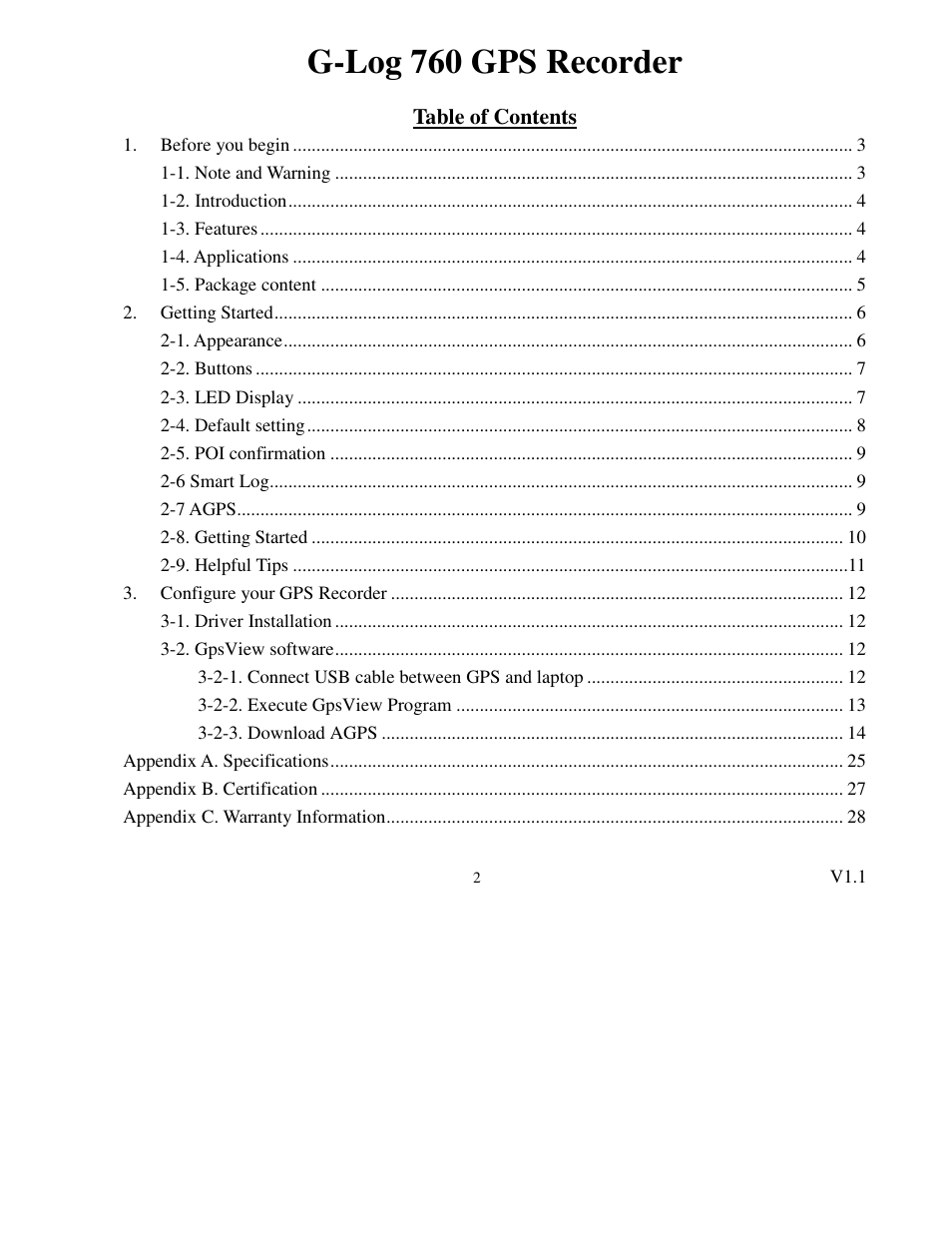 G-log 760 gps recorder | Transystem 760 User Manual | Page 2 / 28