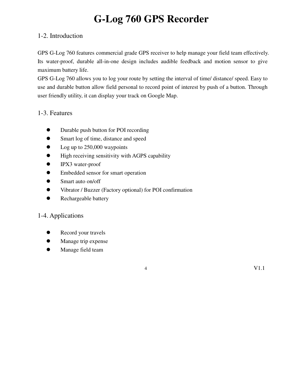 G-log 760 gps recorder | Transystem 760 User Manual | Page 4 / 28