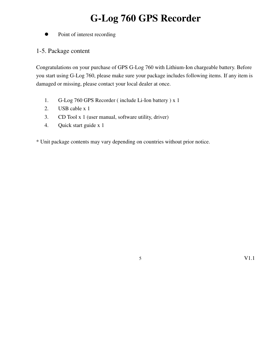 G-log 760 gps recorder | Transystem 760 User Manual | Page 5 / 28