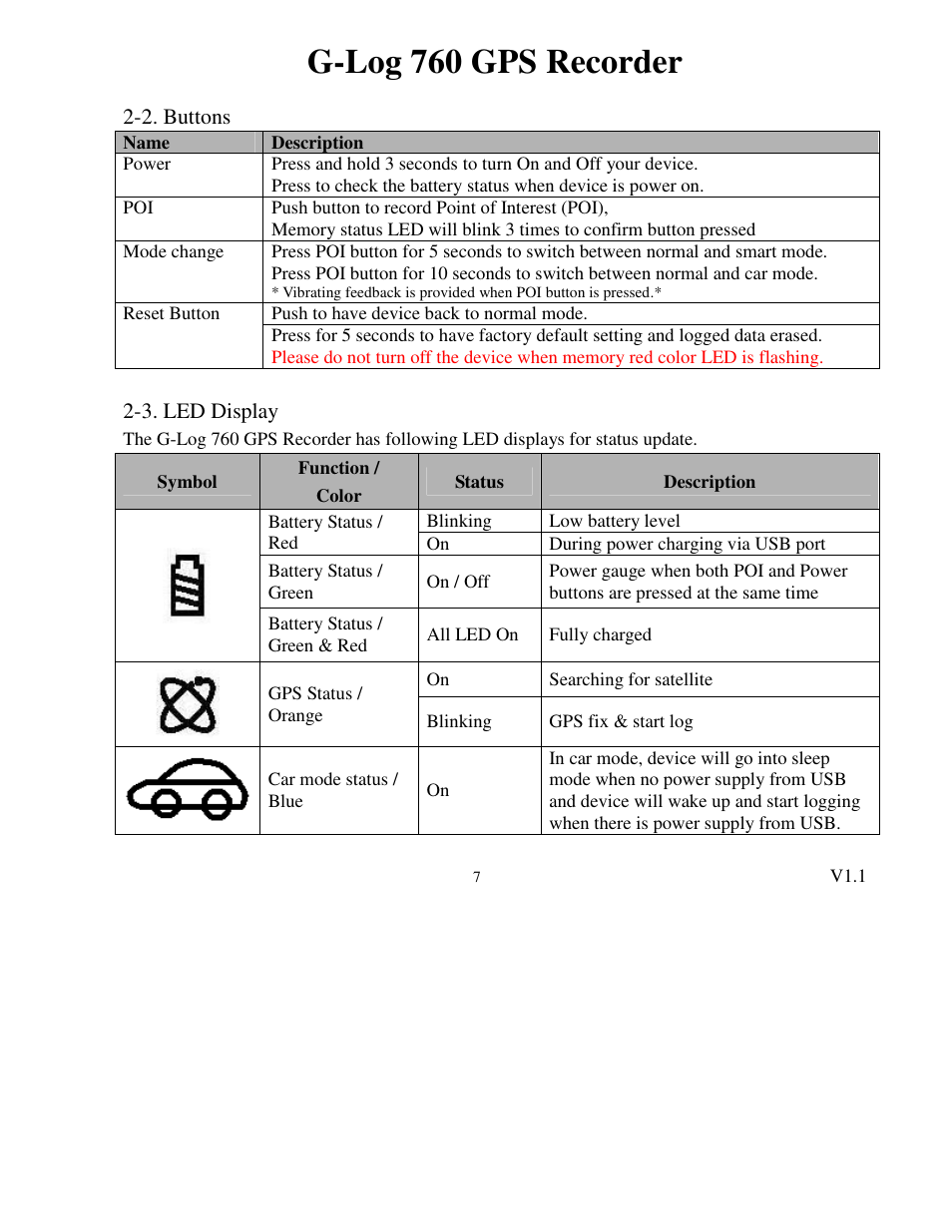 G-log 760 gps recorder | Transystem 760 User Manual | Page 7 / 28