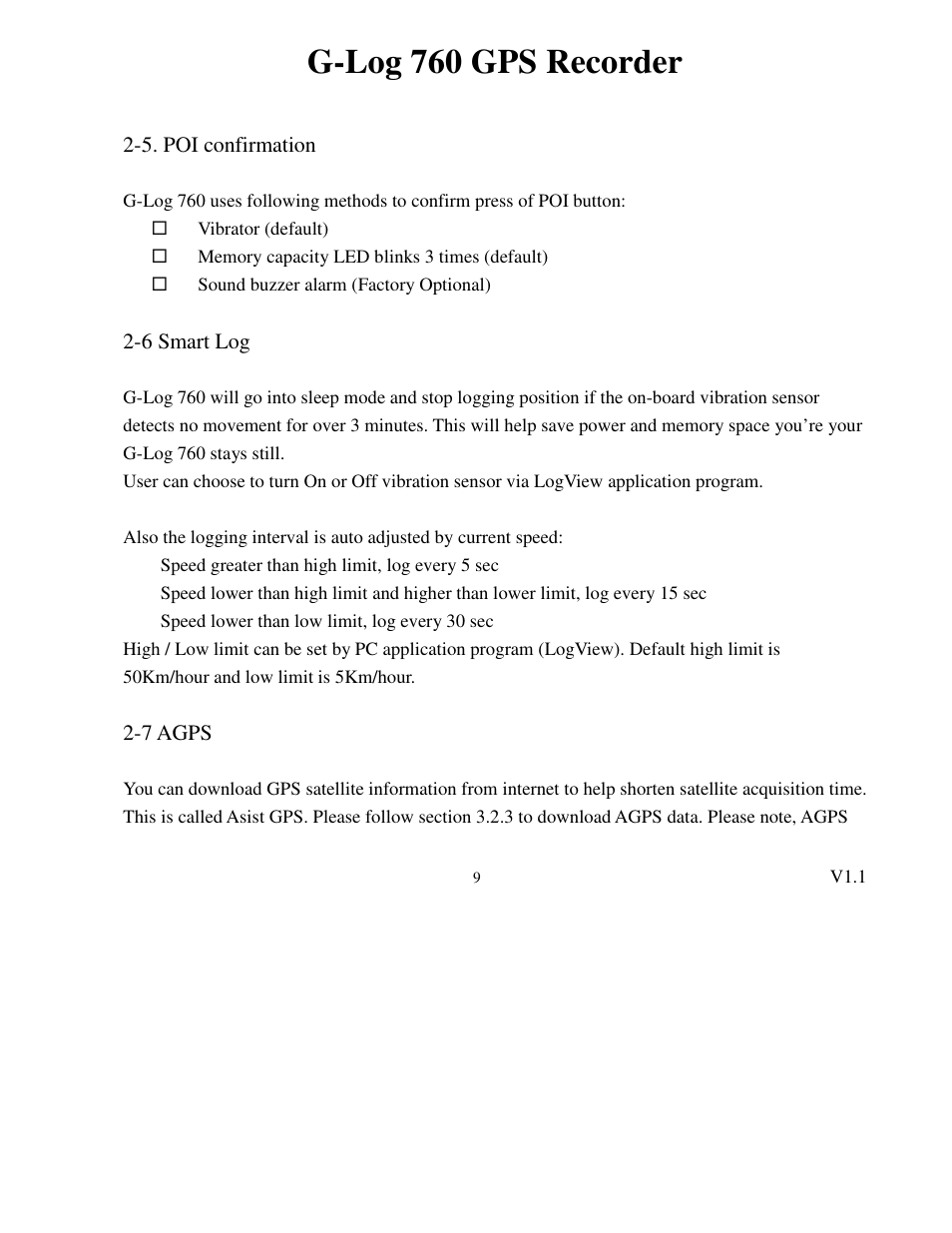 G-log 760 gps recorder | Transystem 760 User Manual | Page 9 / 28