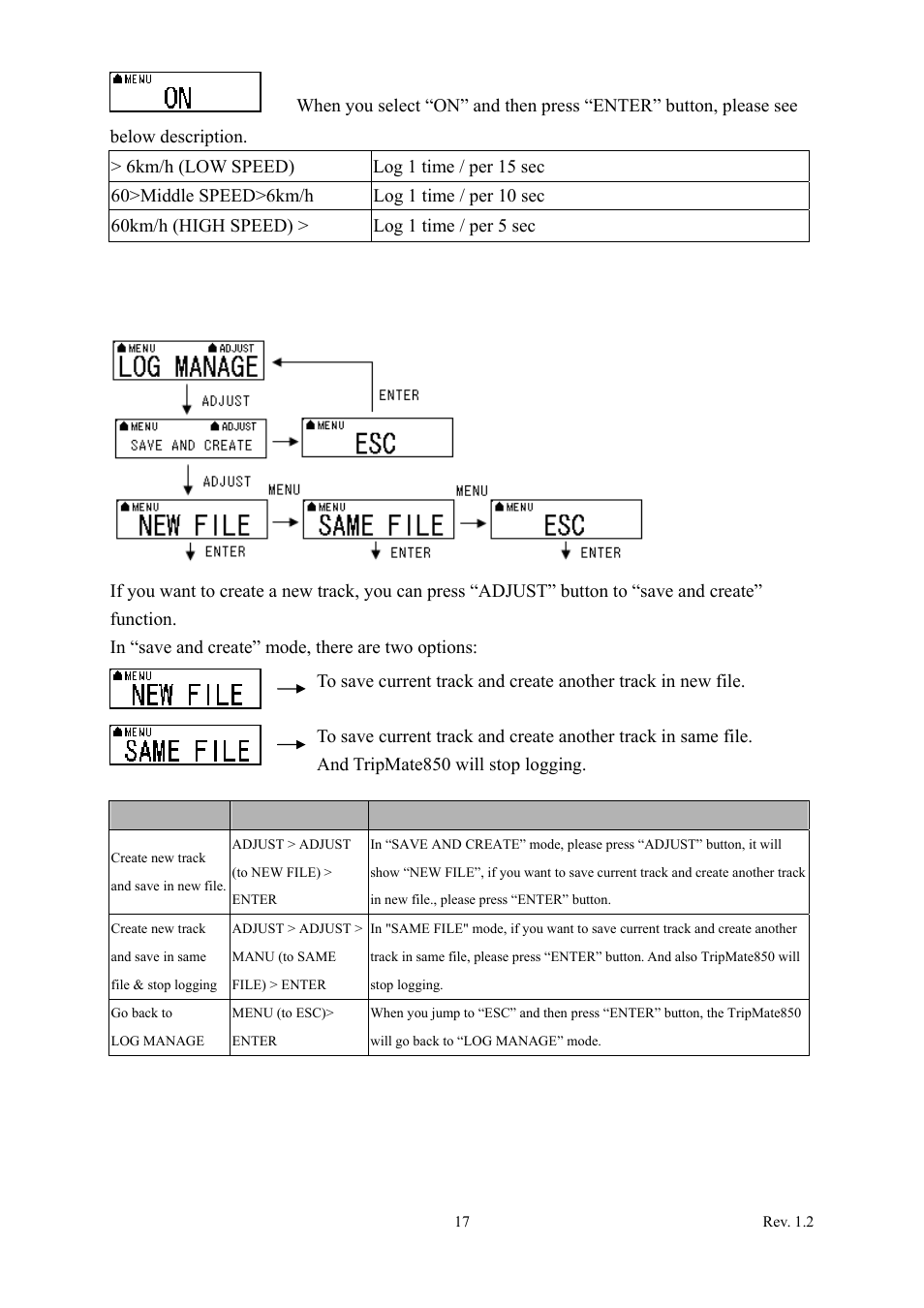 4 log manage setting | Transystem TripMate 850 User Manual | Page 18 / 34