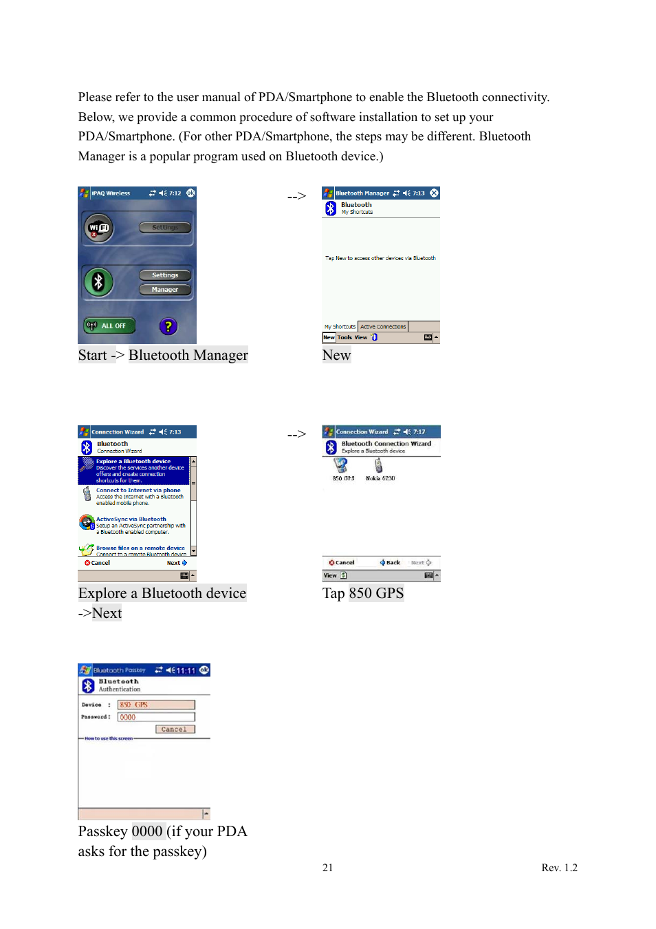 Connecting with your handheld device | Transystem TripMate 850 User Manual | Page 22 / 34