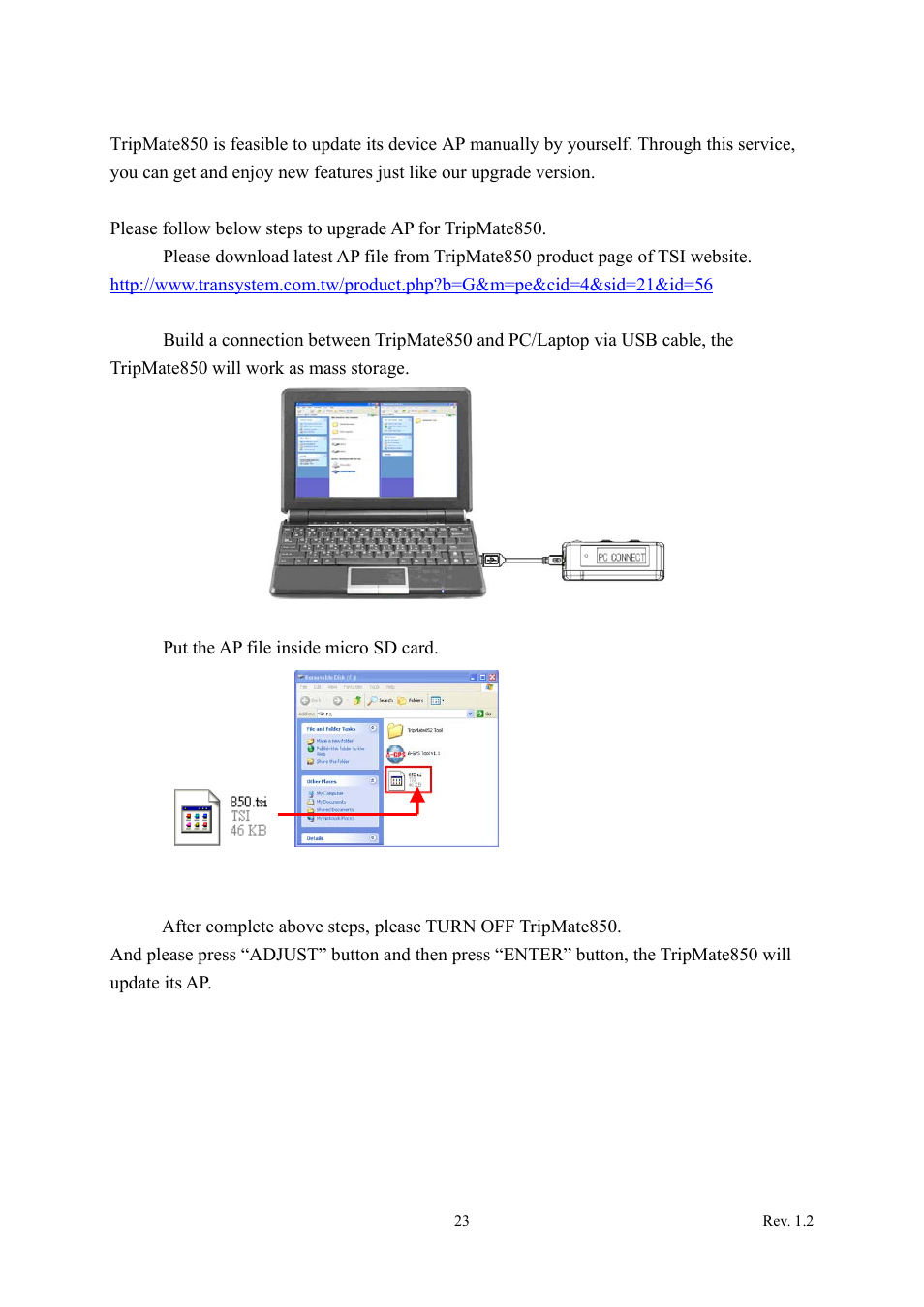 Ap upgrade, 6 ap upgrade | Transystem TripMate 850 User Manual | Page 24 / 34