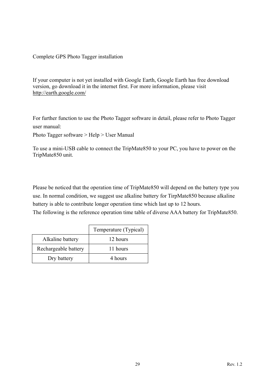 Chapter4. using photo tagger software, Execute and install software utility photo tagger, Google earth | Software utility - tripmate850, Chapter5. power description, 2 google earth, 3 software utility - tripmate850 | Transystem TripMate 850 User Manual | Page 30 / 34