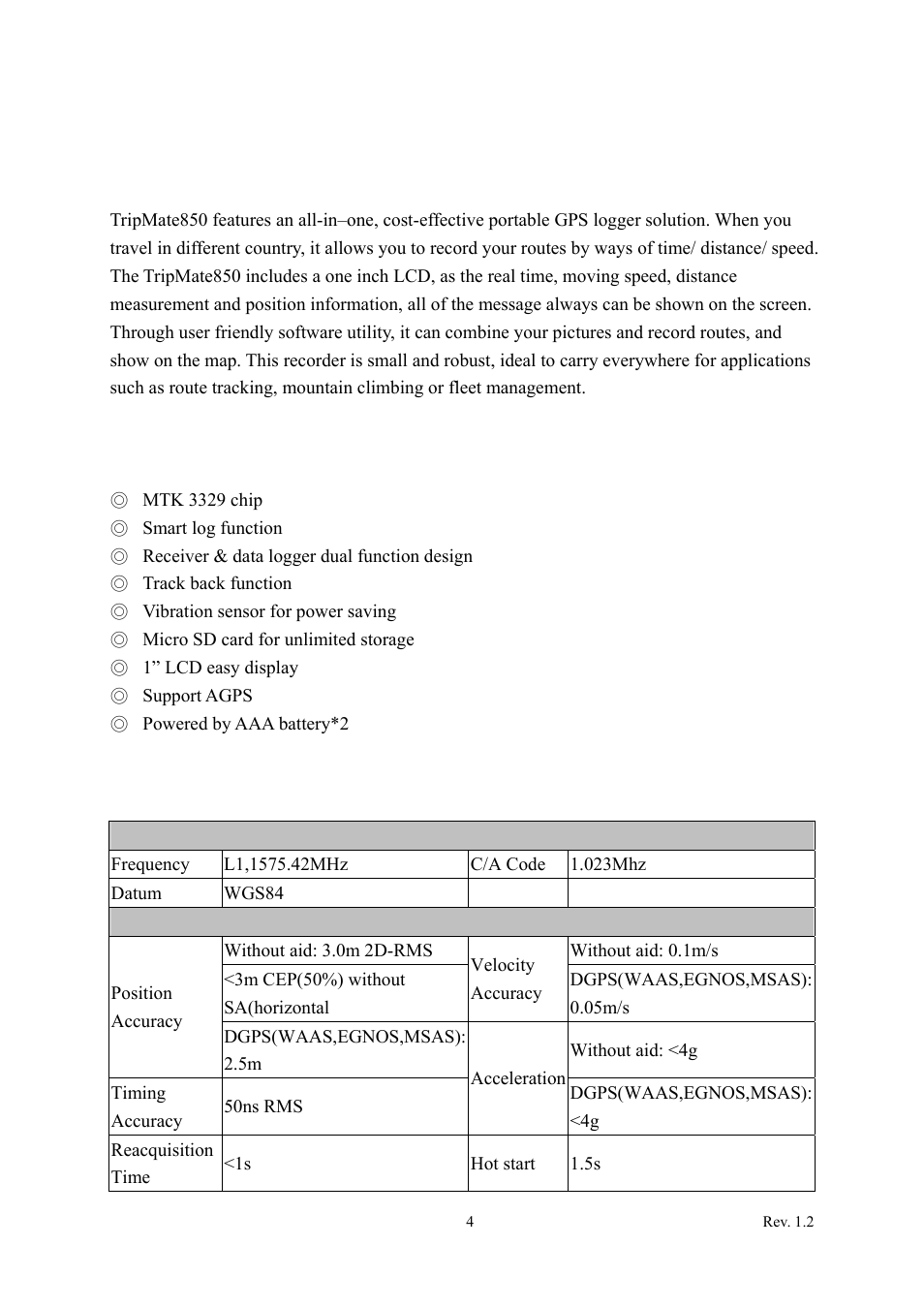 Chapter1. before you begin, Introduction, Feature overview | Specifications, 1 introduction, 2 feature overview, 3 specifications | Transystem TripMate 850 User Manual | Page 5 / 34