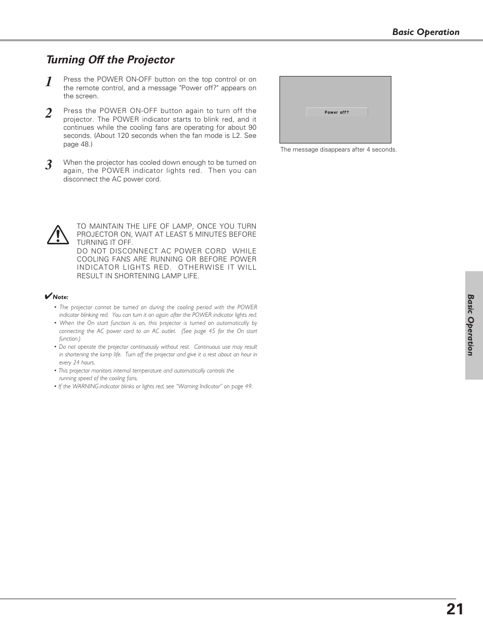 Turning off the projector | Christie Digital Systems 38-VIV208-03 User Manual | Page 21 / 64