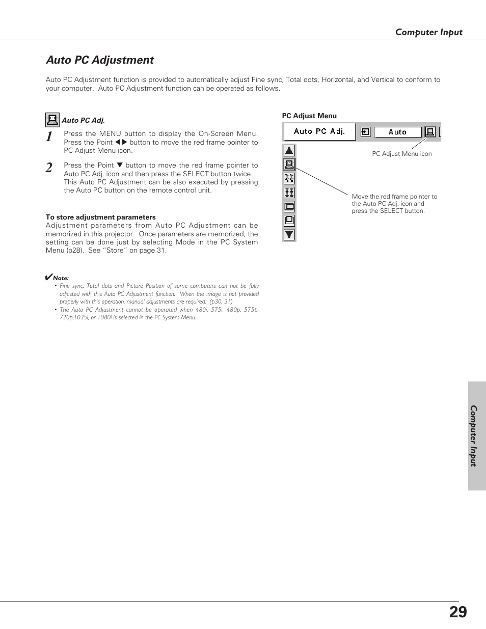 Auto pc adjustment | Christie Digital Systems 38-VIV208-03 User Manual | Page 29 / 64