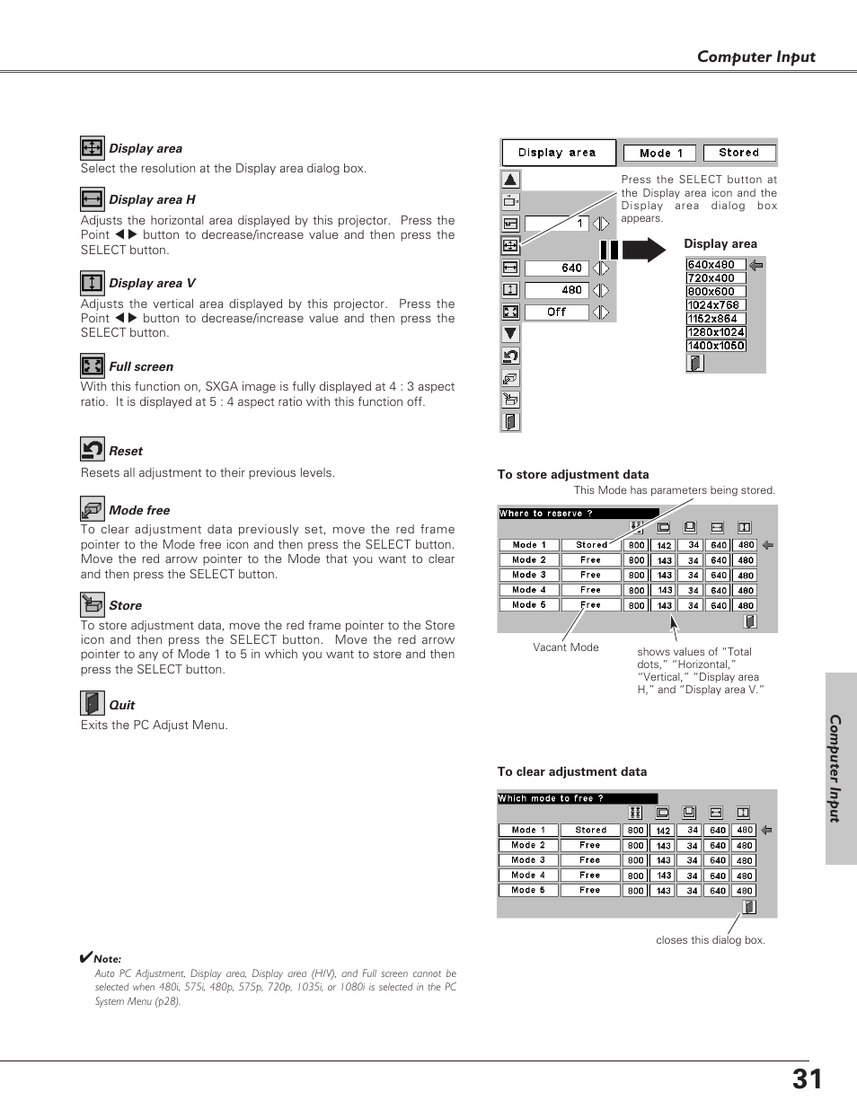Computer input | Christie Digital Systems 38-VIV208-03 User Manual | Page 31 / 64