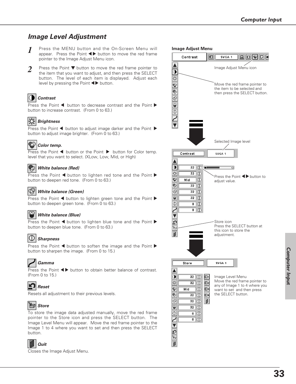Image level adjustment, Computer input | Christie Digital Systems 38-VIV208-03 User Manual | Page 33 / 64
