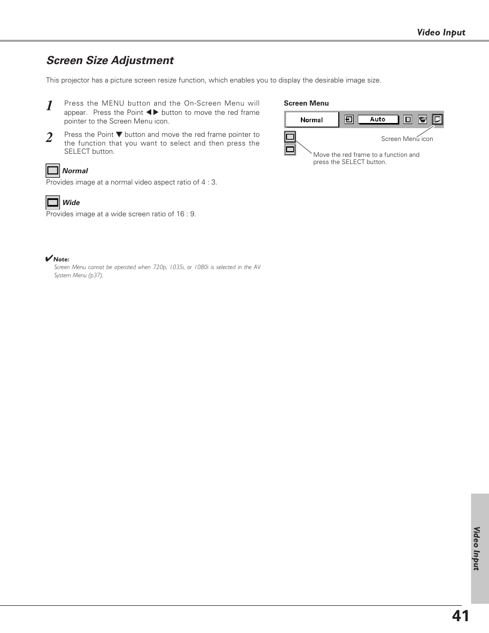 Screen size adjustment | Christie Digital Systems 38-VIV208-03 User Manual | Page 41 / 64