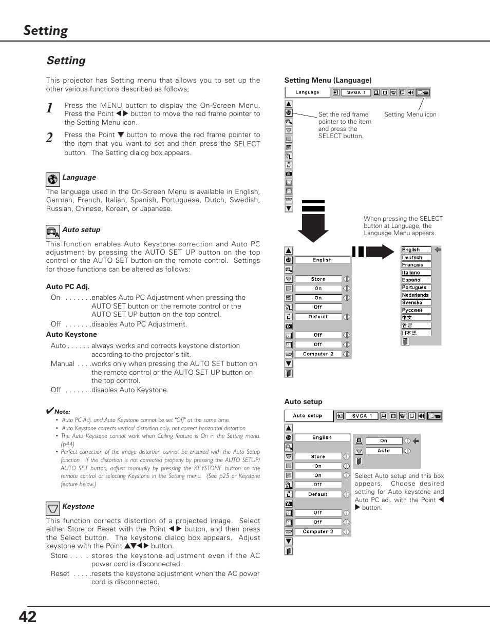 Setting | Christie Digital Systems 38-VIV208-03 User Manual | Page 42 / 64