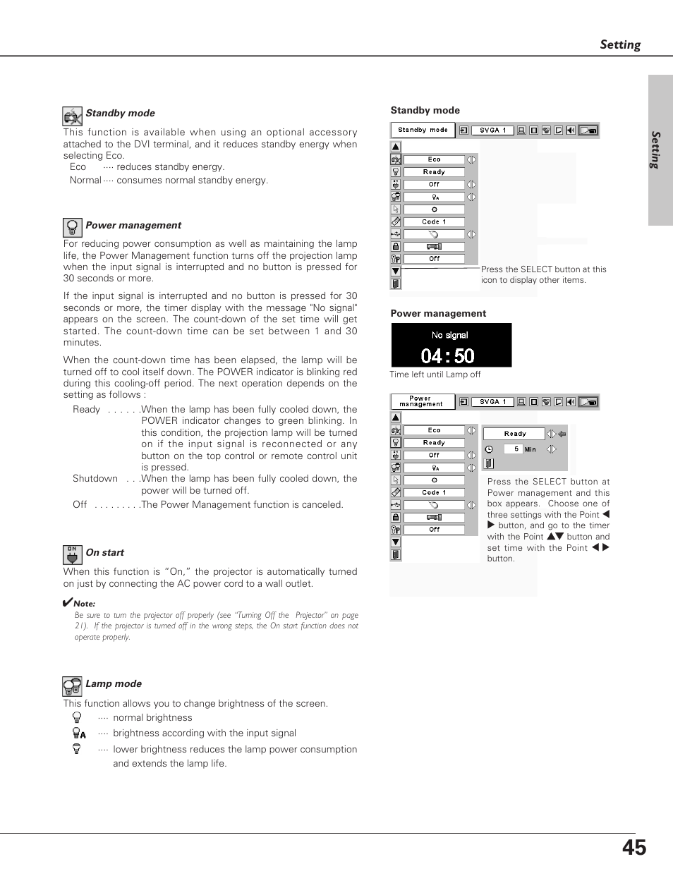 Setting | Christie Digital Systems 38-VIV208-03 User Manual | Page 45 / 64