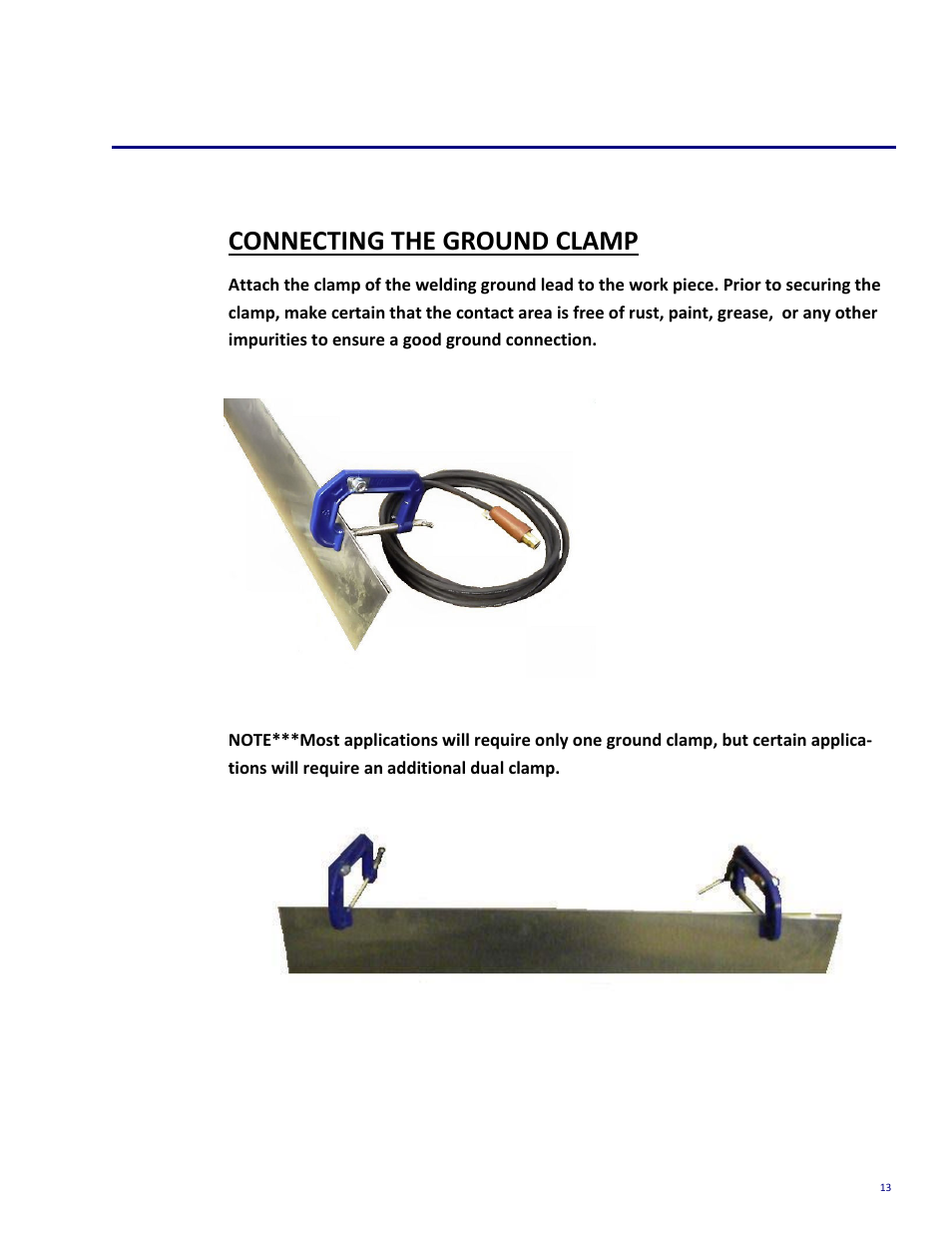 Set-up and welding, Connecting the ground clamp | Tru-Weld TWE250 CD Welder User Manual | Page 13 / 24