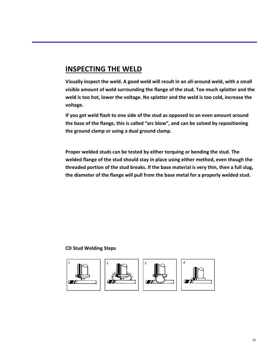 Testing weld settings, Inspecting the weld | Tru-Weld TWE250 CD Welder User Manual | Page 19 / 24