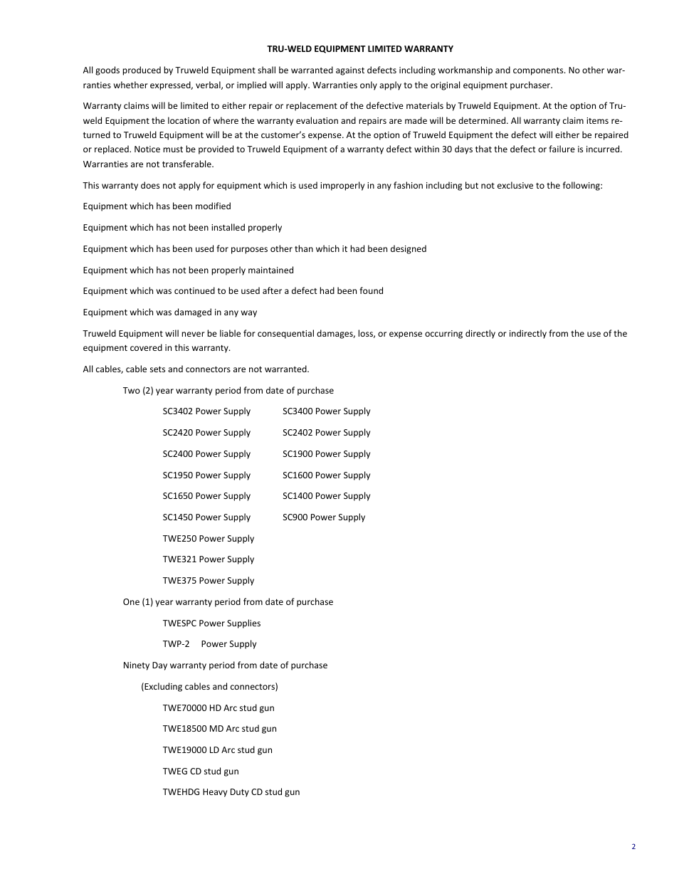 Tru-Weld TWE250 CD Welder User Manual | Page 2 / 24