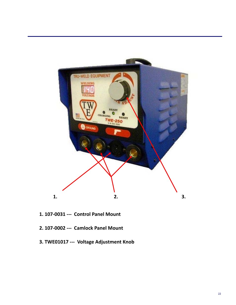 Internal components | Tru-Weld TWE250 CD Welder User Manual | Page 22 / 24