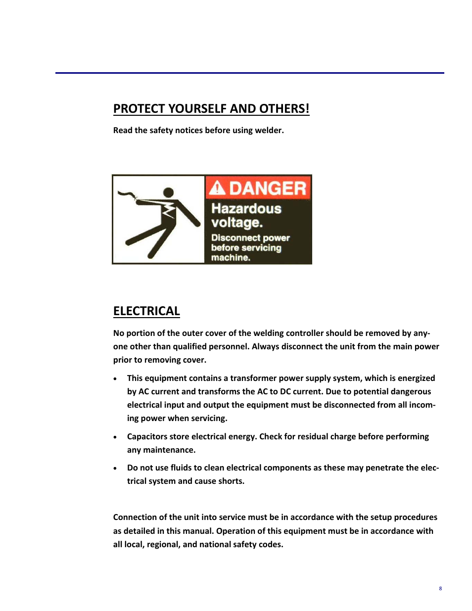 Safety, Protect yourself and others, Electrical | Tru-Weld TWE250 CD Welder User Manual | Page 8 / 24