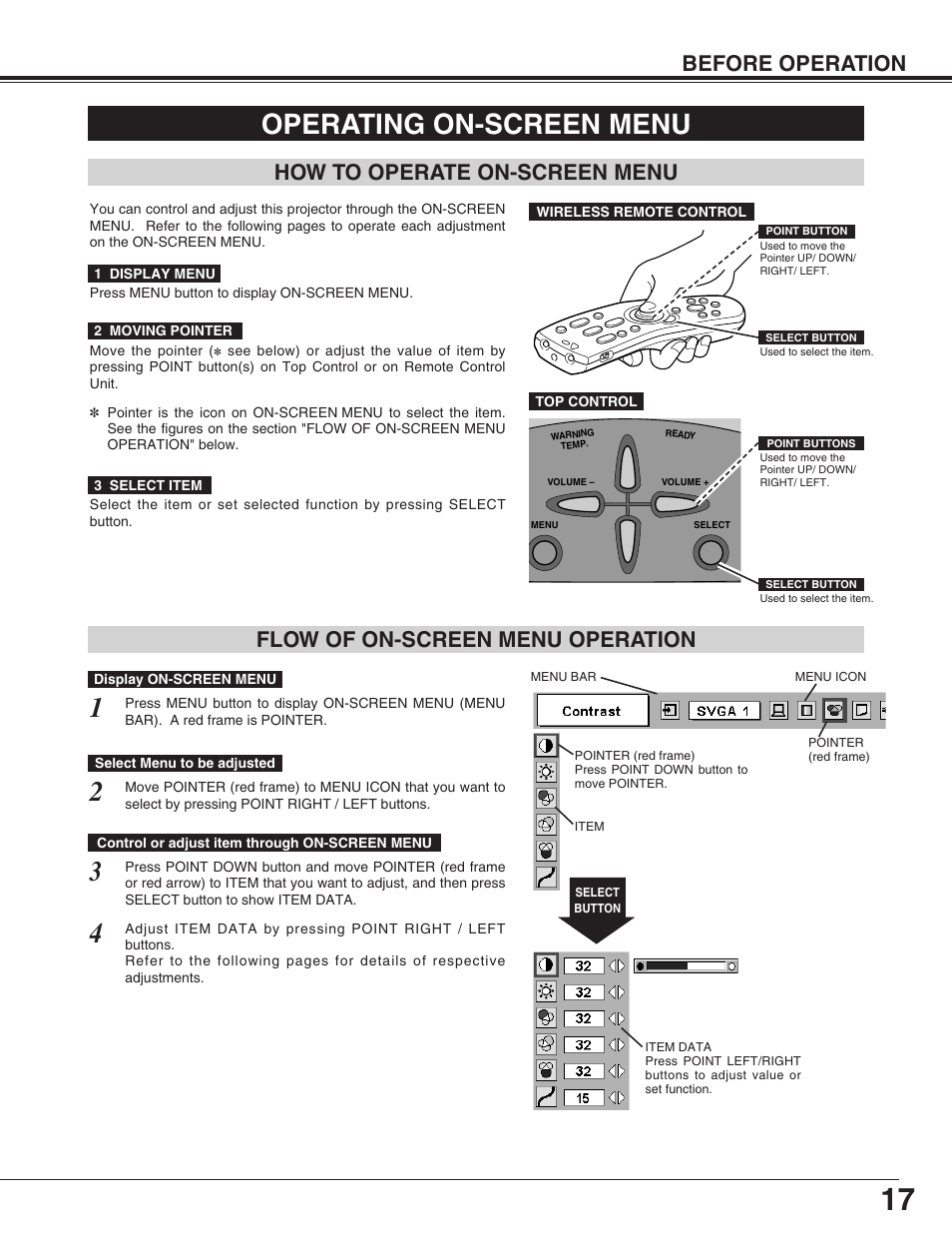 Operating on-screen menu | Christie Digital Systems 38-VIV003-01 User Manual | Page 17 / 44