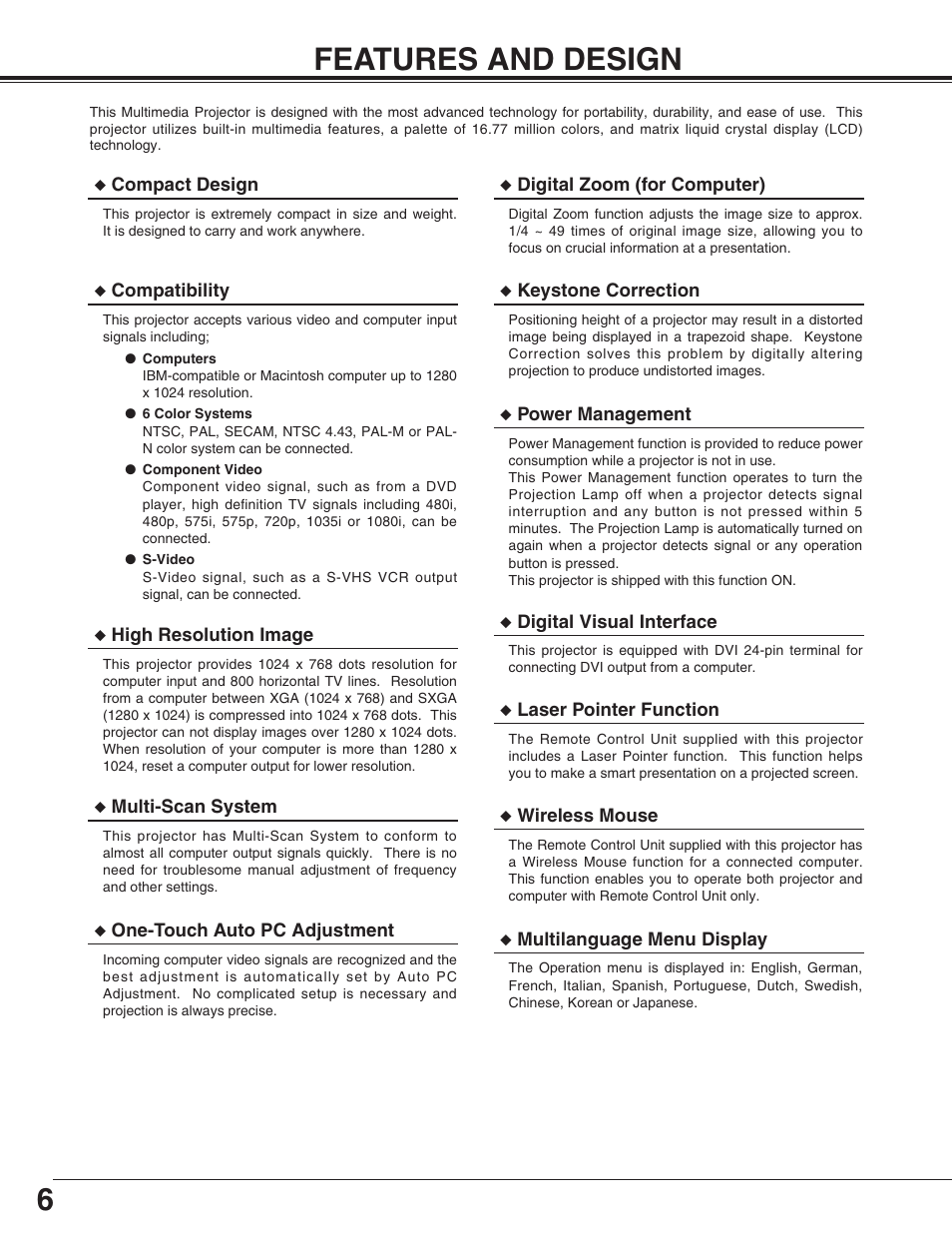 6features and design | Christie Digital Systems 38-VIV003-01 User Manual | Page 6 / 44