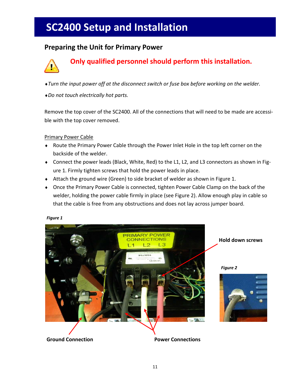 Sc2400 setup and installation, Preparing the unit for primary power | Tru-Weld SC2400 Arc Welder User Manual | Page 11 / 30