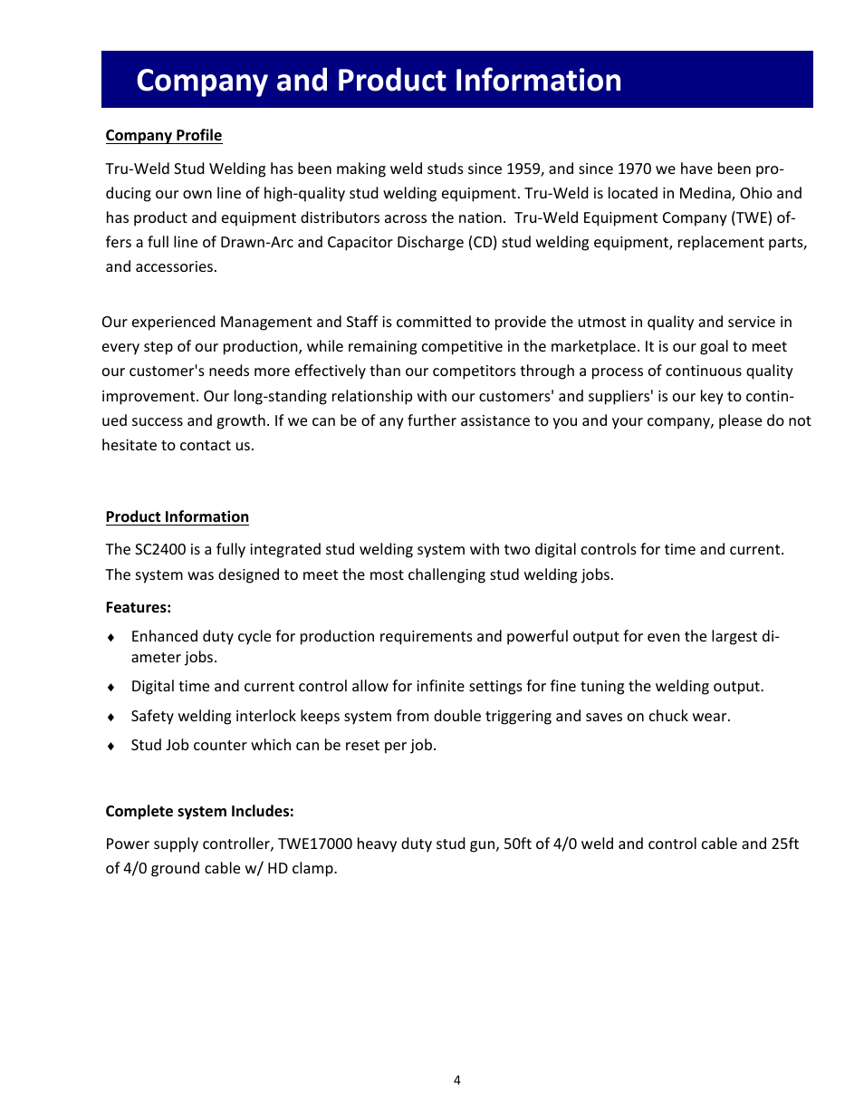 Company and product information | Tru-Weld SC2400 Arc Welder User Manual | Page 4 / 30