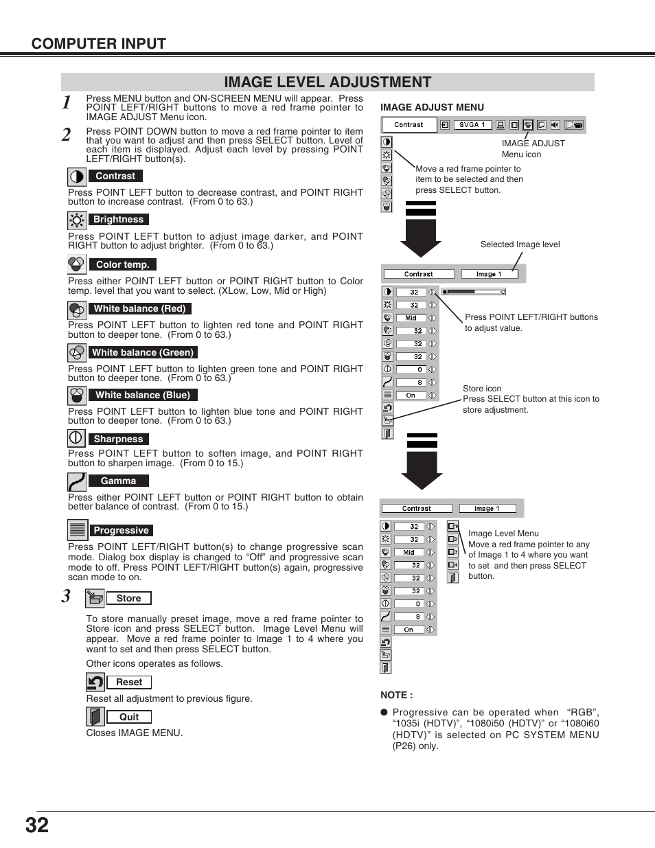 Computer input, Image level adjustment | Christie Digital Systems Matrix 2500 38-MX2001-01 User Manual | Page 32 / 52