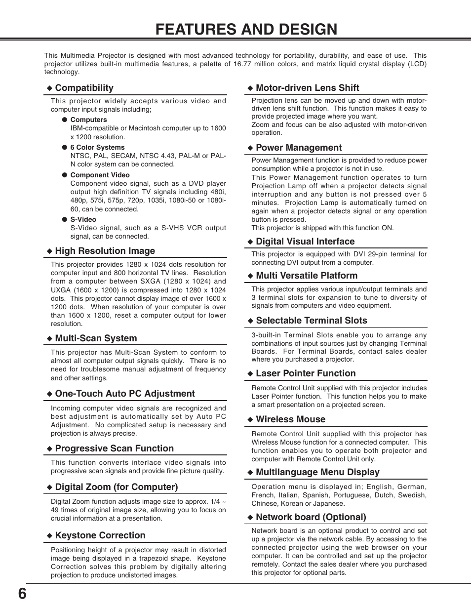 6features and design | Christie Digital Systems Matrix 2500 38-MX2001-01 User Manual | Page 6 / 52