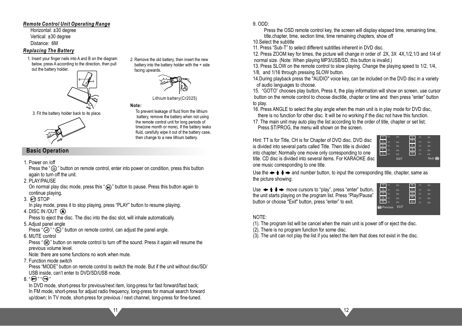 页面 8, Basic operation, 11 12 replacing the battery | Tview D76TSB User Manual | Page 8 / 12