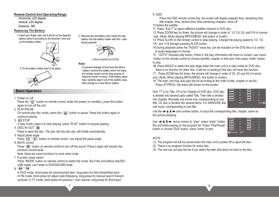 页面 6, Basic operation, 78 replacing the battery | Tview D75TSB User Manual | Page 6 / 10