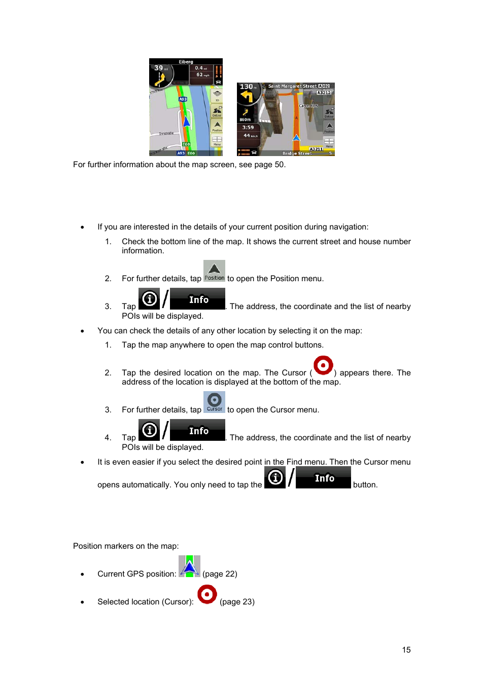 1 checking the details of a map location, 2 manipulating the map | Tview D65TSG User Manual | Page 15 / 88