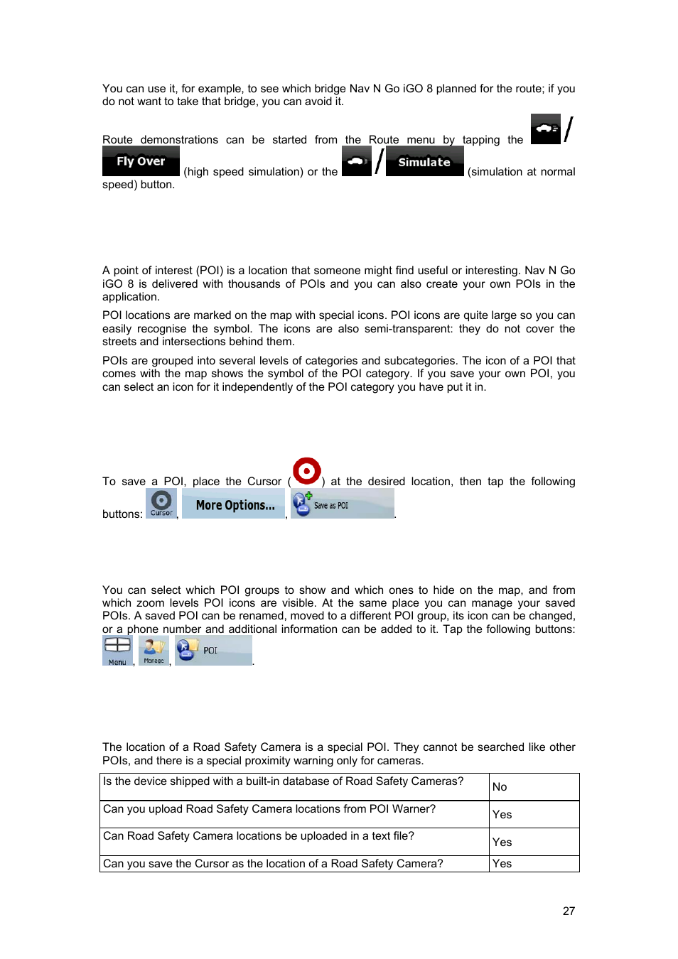 9 poi (points of interest), 10 road safety cameras | Tview D65TSG User Manual | Page 27 / 88