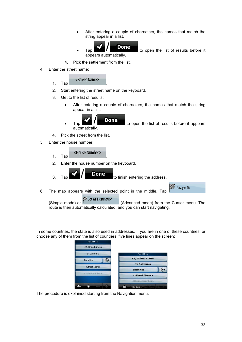 2 entering an address (north america, australia) | Tview D65TSG User Manual | Page 33 / 88