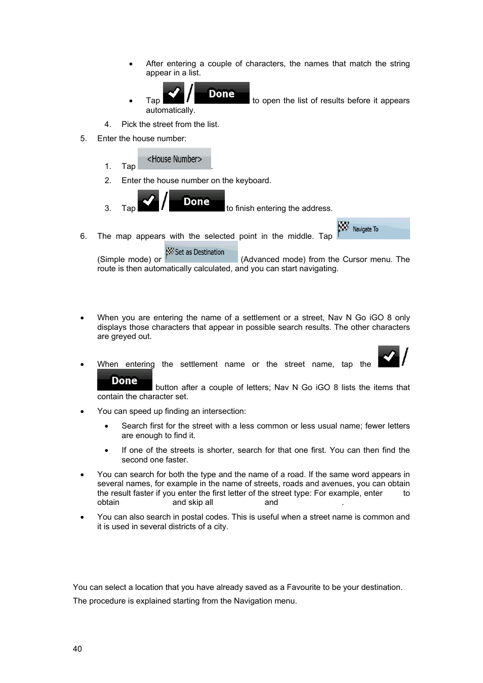 8 tips on entering addresses quickly, 3 selecting the destination from your favourites | Tview D65TSG User Manual | Page 40 / 88