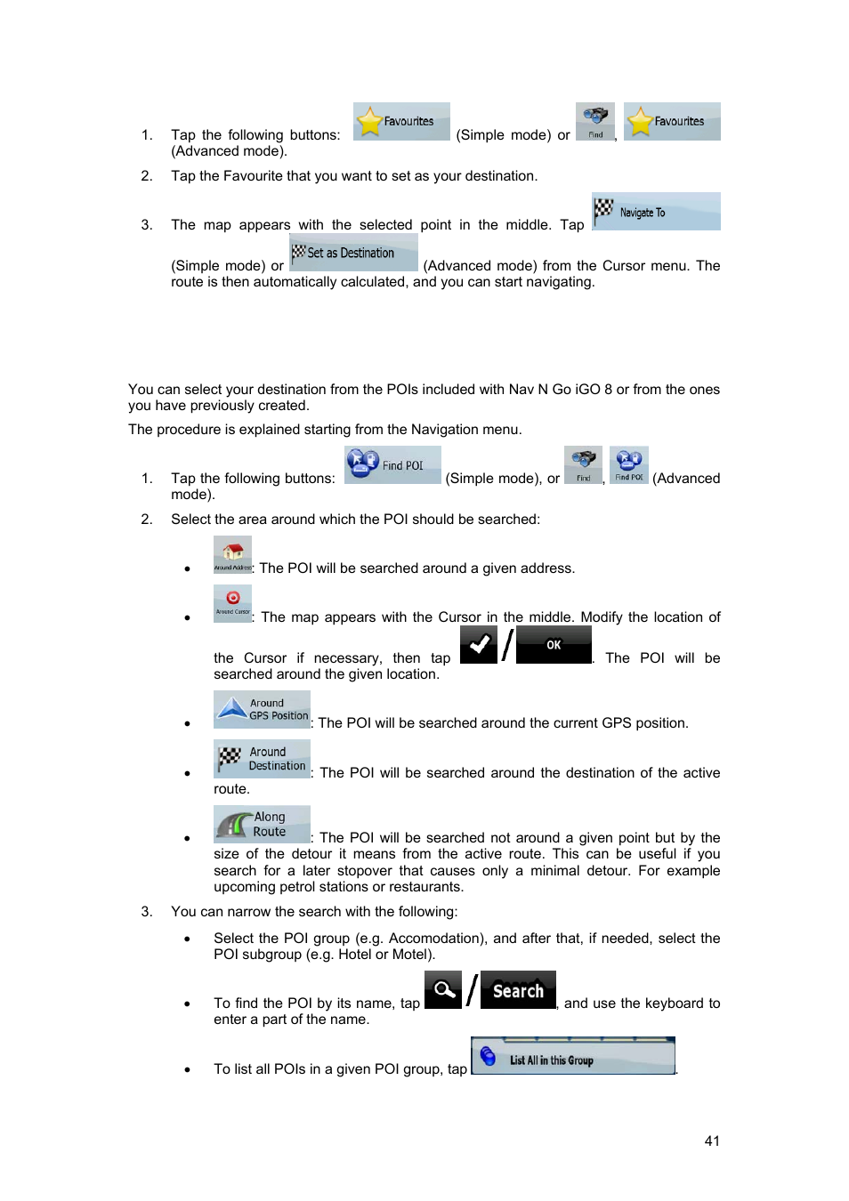 4 selecting the destination from the pois | Tview D65TSG User Manual | Page 41 / 88