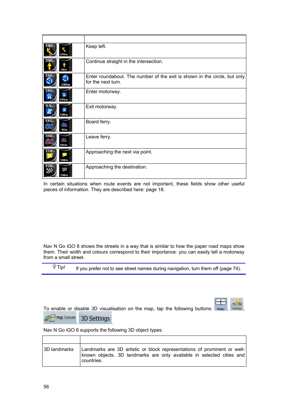 2 objects on the map, 1 streets and roads, 2 3d object types | Tview D65TSG User Manual | Page 56 / 88