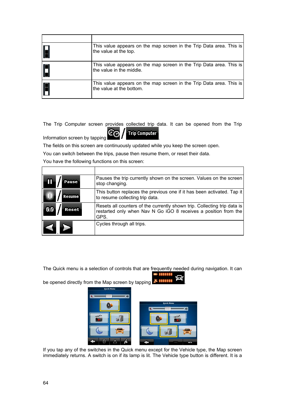 1 trip computer screen, 8 quick menu | Tview D65TSG User Manual | Page 64 / 88