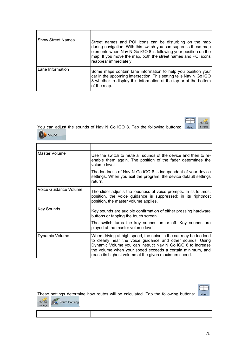 2 sound settings, 3 route planning options | Tview D65TSG User Manual | Page 75 / 88