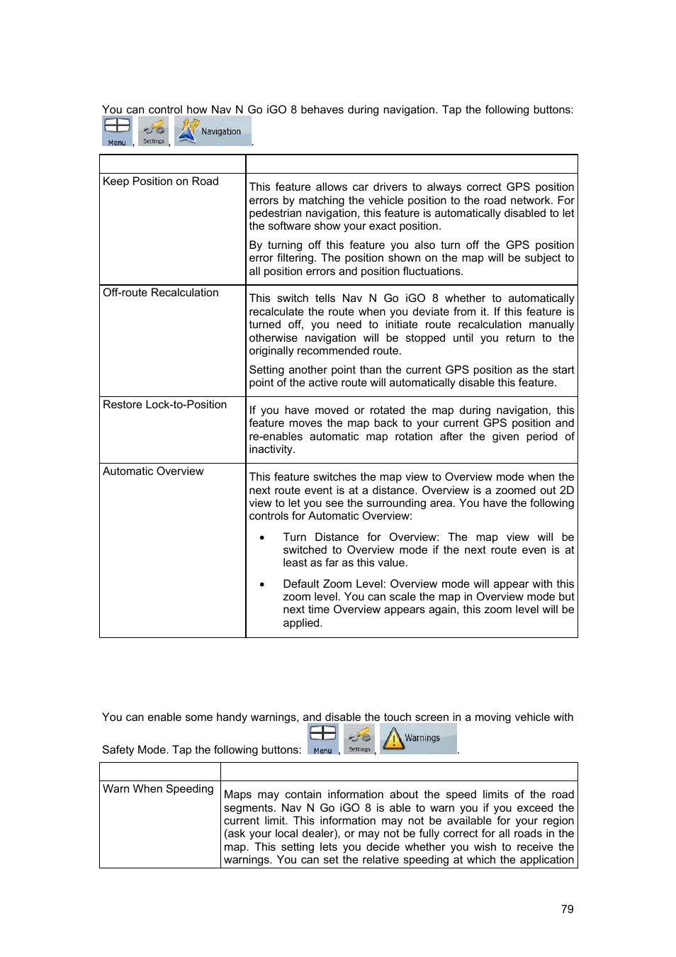 5 navigation settings, 6 warning settings | Tview D65TSG User Manual | Page 79 / 88