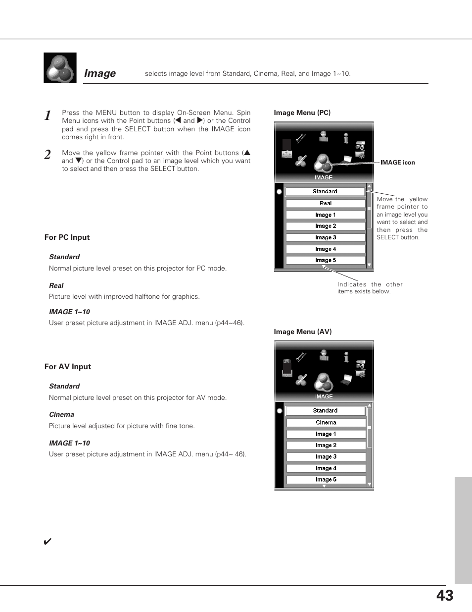 Image adjustment, Image | Christie Digital Systems Christie LX66A User Manual | Page 43 / 84