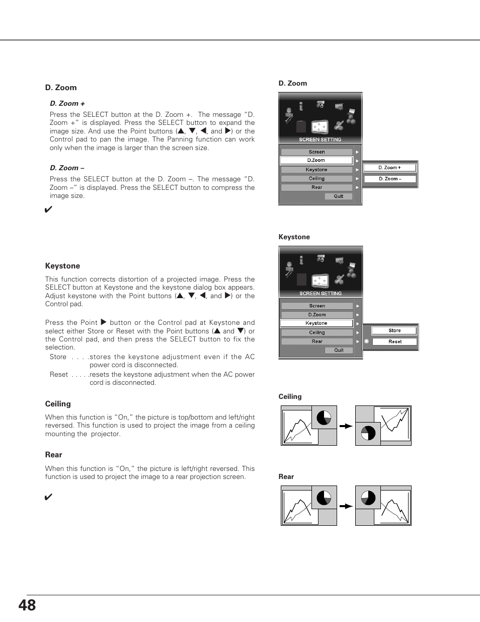 Screen settin, Screen setting | Christie Digital Systems Christie LX66A User Manual | Page 48 / 84