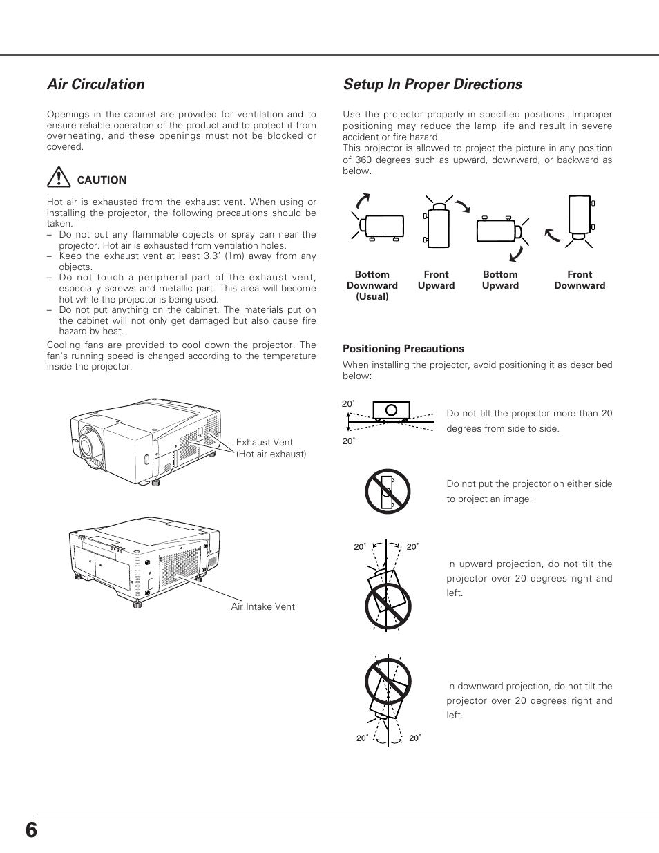 Air circulation, Setup in proper directions | Christie Digital Systems Christie LX66A User Manual | Page 6 / 84