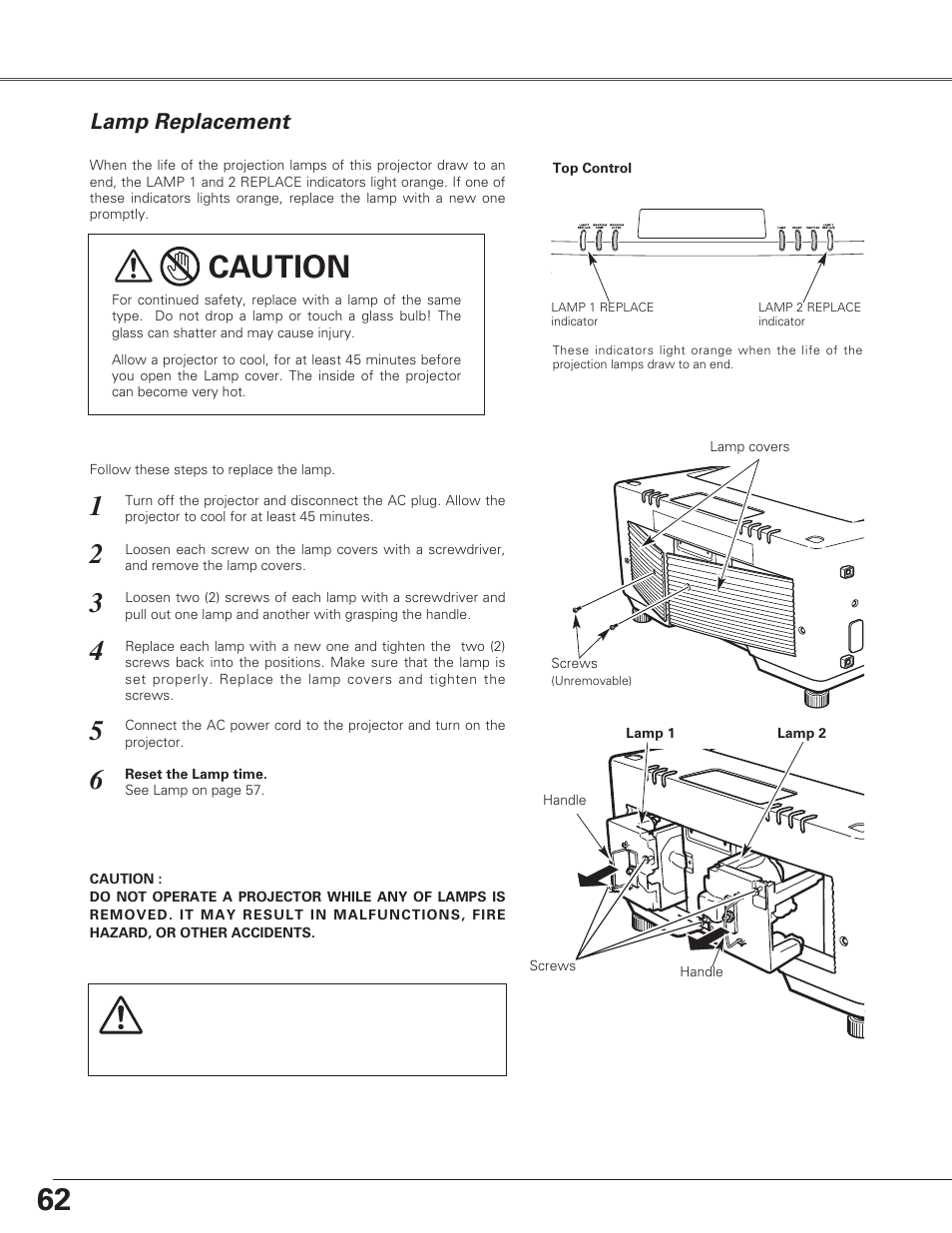 Maintenance and cleanin, Warning temp indicato, Information | Maintenance and cleaning, Warning temp indicator, Caution | Christie Digital Systems Christie LX66A User Manual | Page 62 / 84