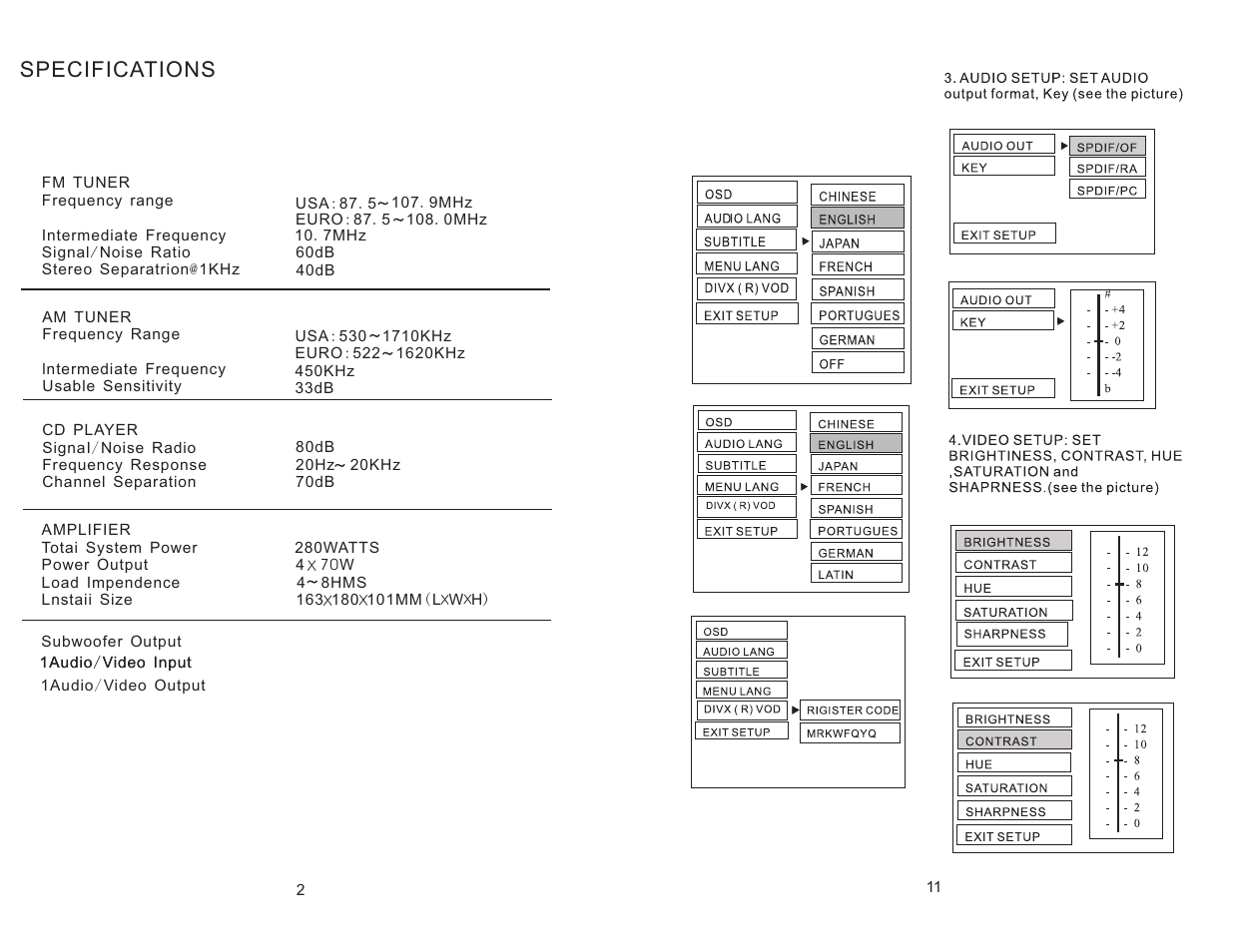 Specifications | Tview DVD70TS User Manual | Page 4 / 8