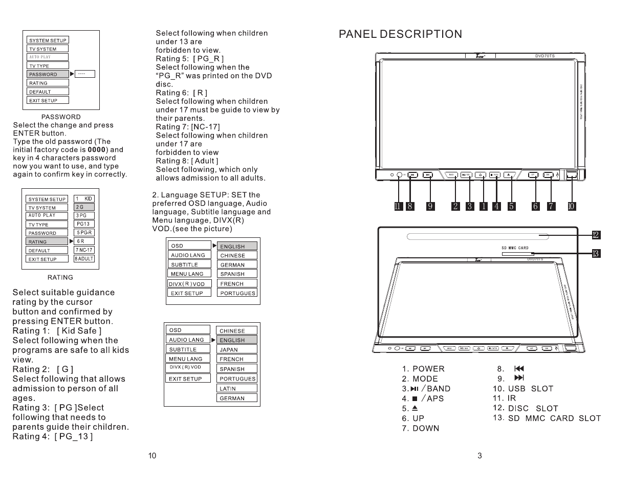 Panel description | Tview DVD70TS User Manual | Page 5 / 8